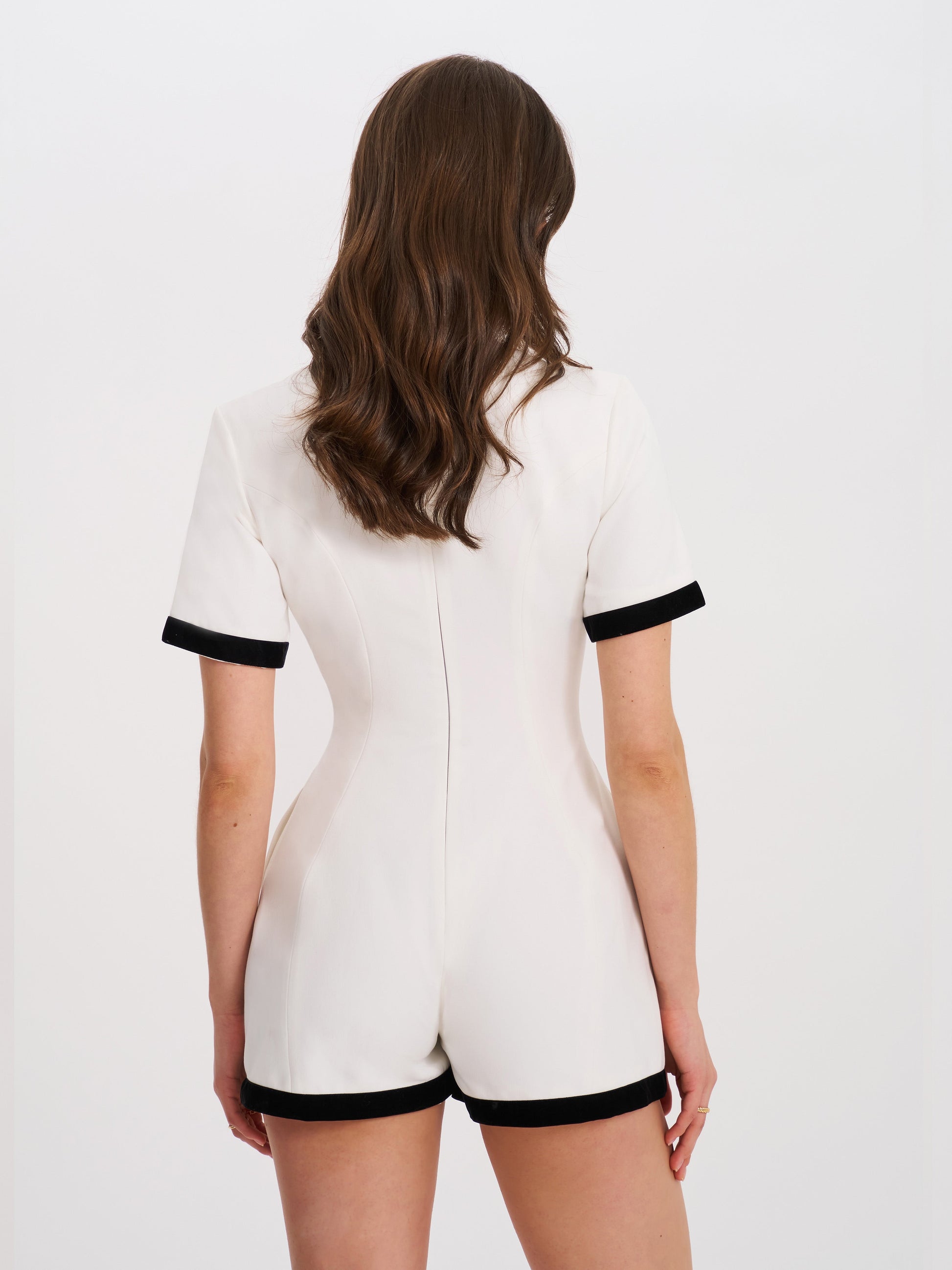 Idina Business Casual White Romper with Black Trim - HOUSE OF SHE