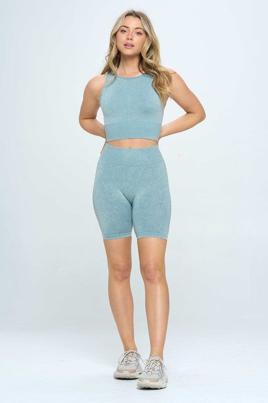 Mineral wash seamless biker shorts set HOUSE OF SHE