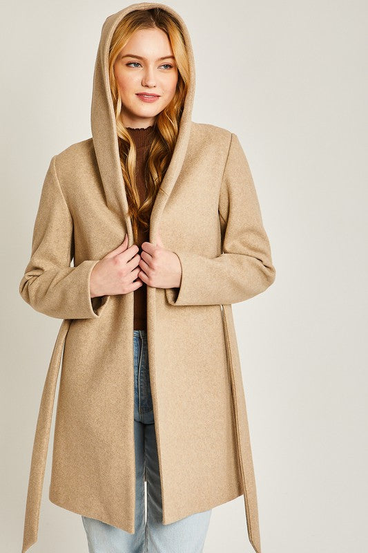 JQ Fleece Belted Hoodie Coat HOUSE OF SHE