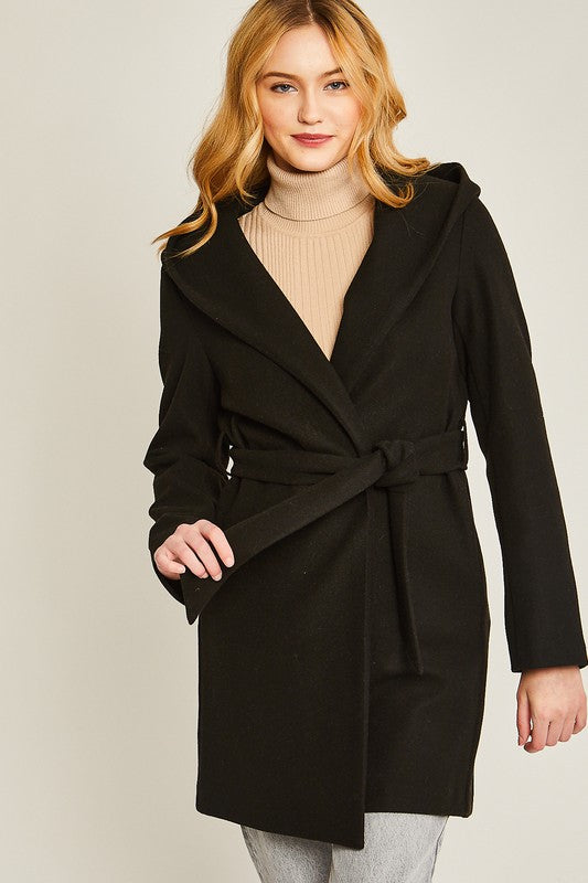 JQ Fleece Belted Hoodie Coat HOUSE OF SHE