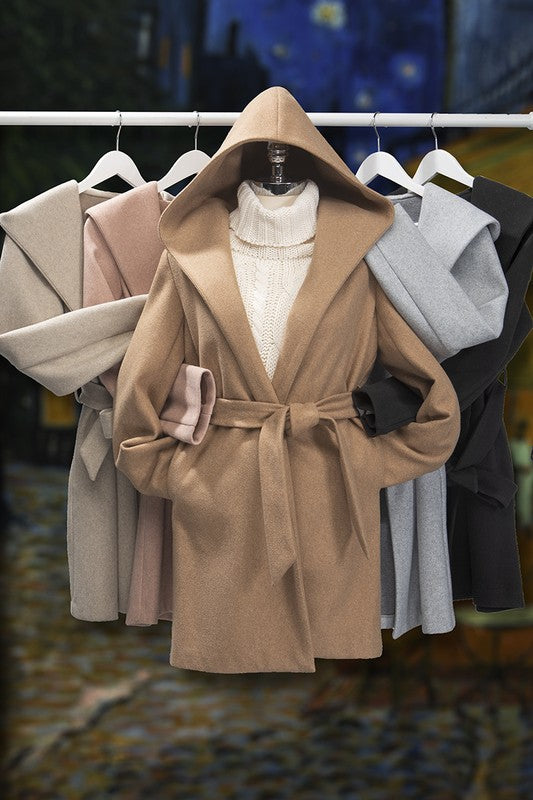 JQ Fleece Belted Hoodie Coat HOUSE OF SHE