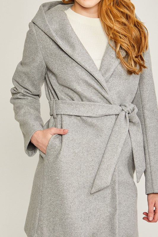 JQ Fleece Belted Hoodie Coat HOUSE OF SHE