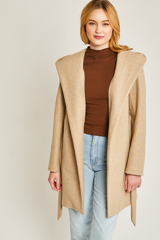 JQ Fleece Belted Hoodie Coat HOUSE OF SHE
