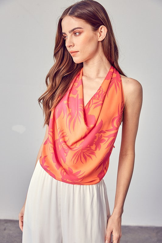 Tulle Multi Color Cowl Neck Top - HOUSE OF SHE