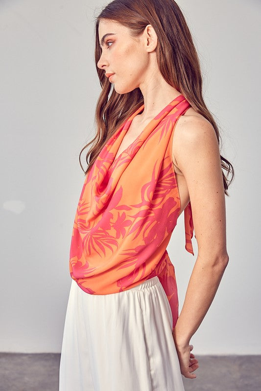 Tulle Multi Color Cowl Neck Top - HOUSE OF SHE