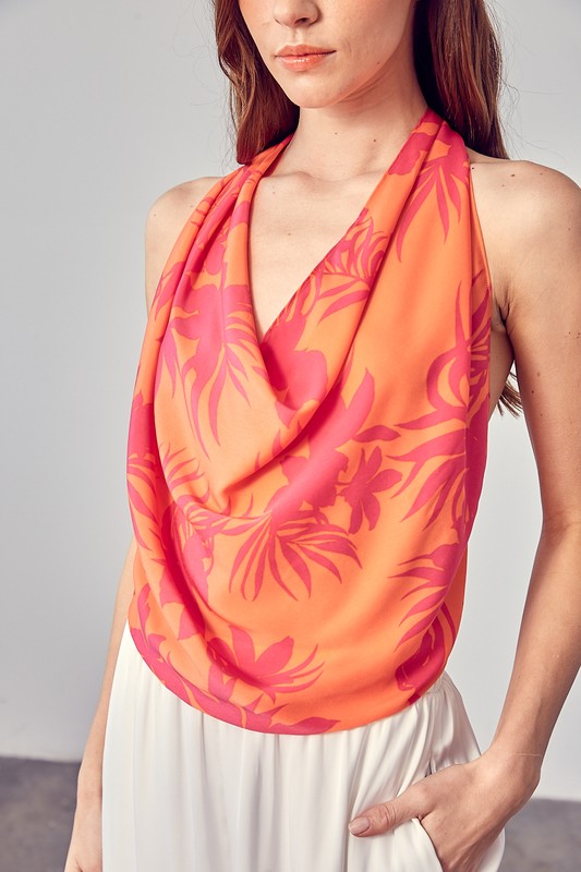 Tulle Multi Color Cowl Neck Top - HOUSE OF SHE