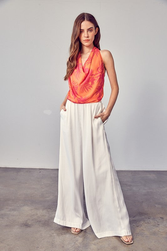 Tulle Multi Color Cowl Neck Top - HOUSE OF SHE