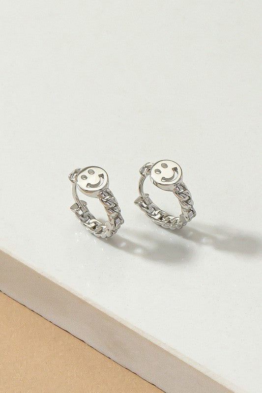 Smiley Face Huggie Hoop Earrings  HOUSE OF SHE