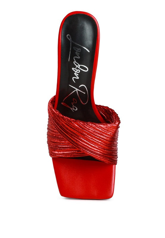 Salty You: Crinkled Metallic Block Sandal Heels  HOUSE OF SHE