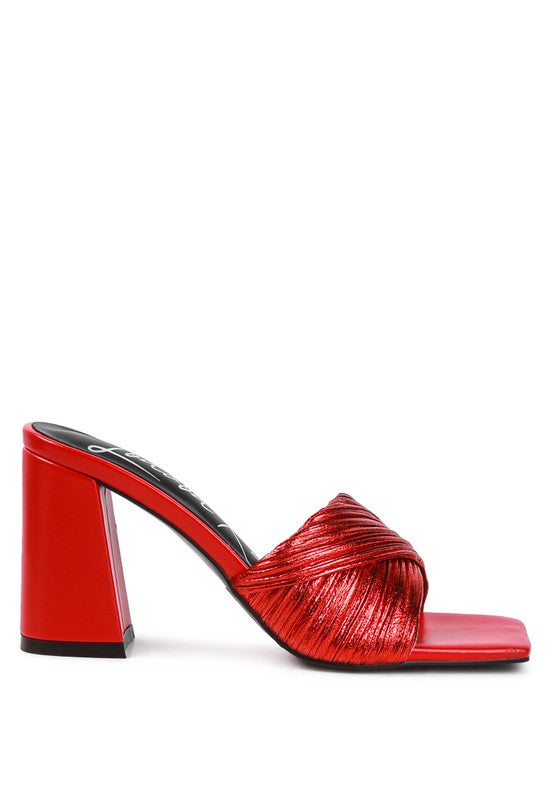 Salty You: Crinkled Metallic Block Sandal Heels  HOUSE OF SHE