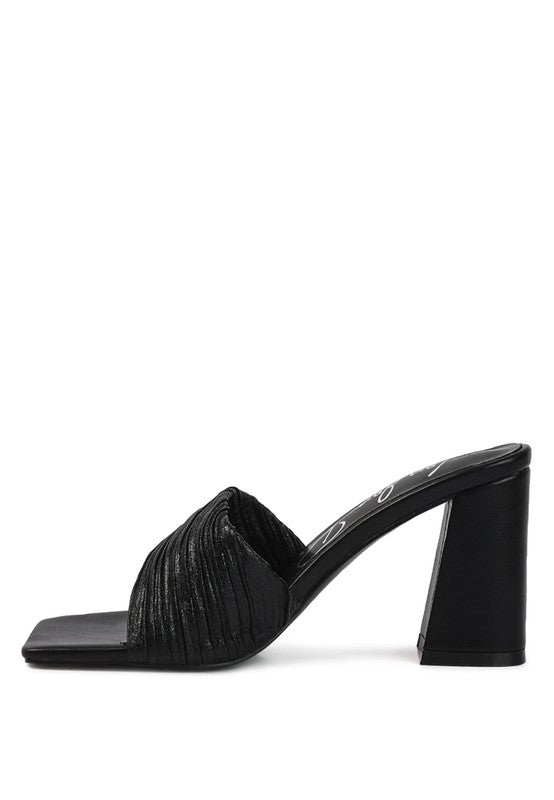 Salty You: Crinkled Metallic Block Sandal Heels  HOUSE OF SHE