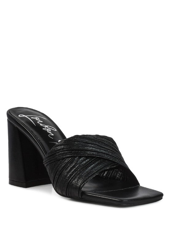 Salty You: Crinkled Metallic Block Sandal Heels  HOUSE OF SHE
