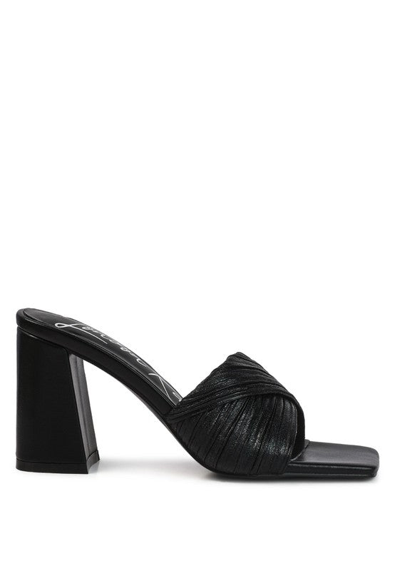 Salty You: Crinkled Metallic Block Sandal Heels  HOUSE OF SHE