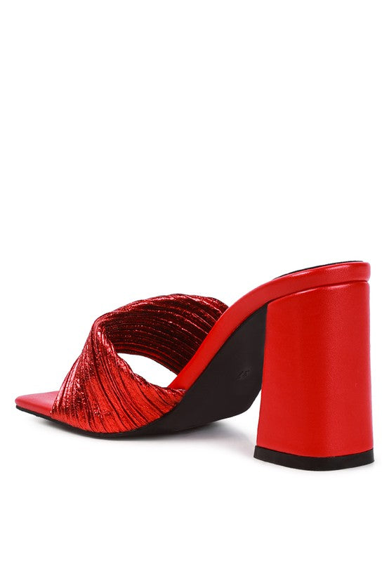 Salty You: Crinkled Metallic Block Sandal Heels  HOUSE OF SHE