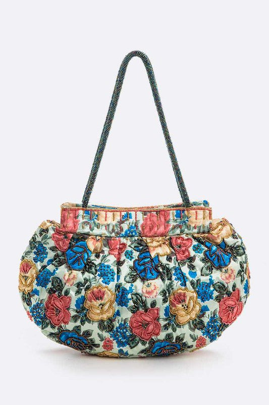 Flower Seed Beads Embellished Soft Shoulder Bag - HOUSE OF SHE