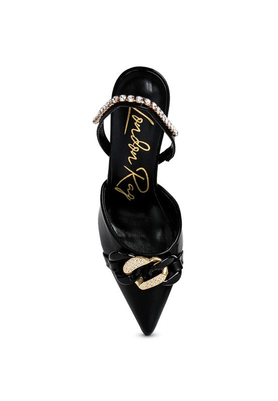Pull Me Diamante Metal Chain Slingback Heel  HOUSE OF SHE