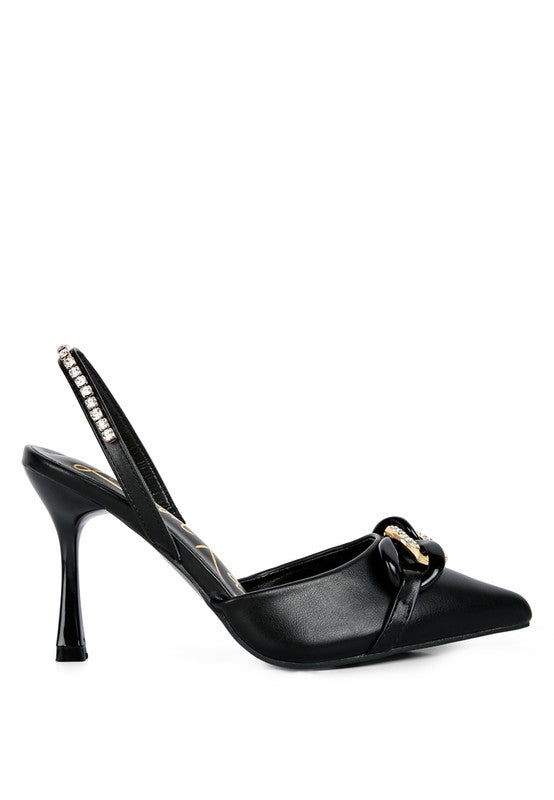 Pull Me Diamante Metal Chain Slingback Heel  HOUSE OF SHE
