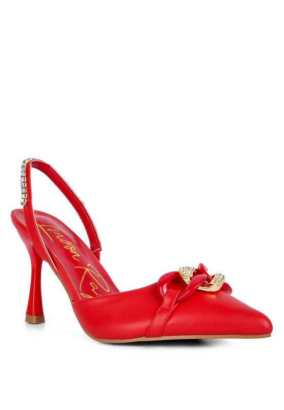 Pull Me Diamante Metal Chain Slingback Heel HOUSE OF SHE