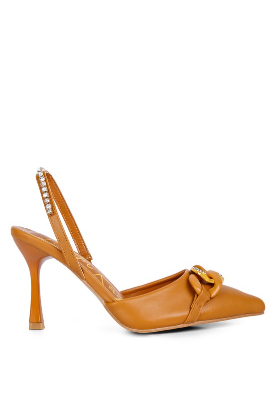Pull Me Diamante Metal Chain Slingback Heel  HOUSE OF SHE