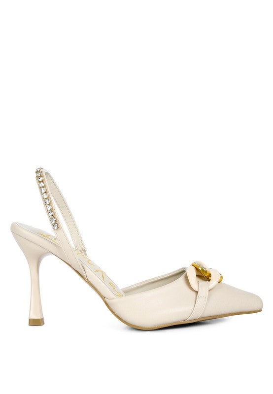 Pull Me Diamante Metal Chain Slingback Heel  HOUSE OF SHE