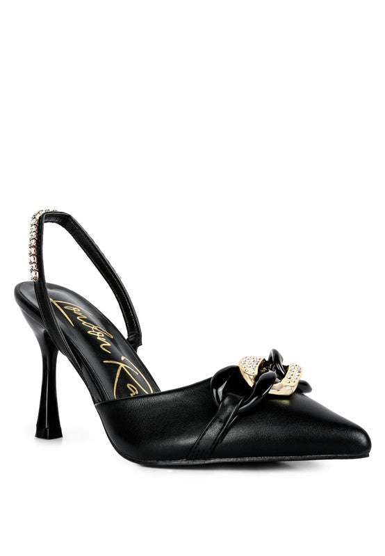 Pull Me Diamante Metal Chain Slingback Heel  HOUSE OF SHE