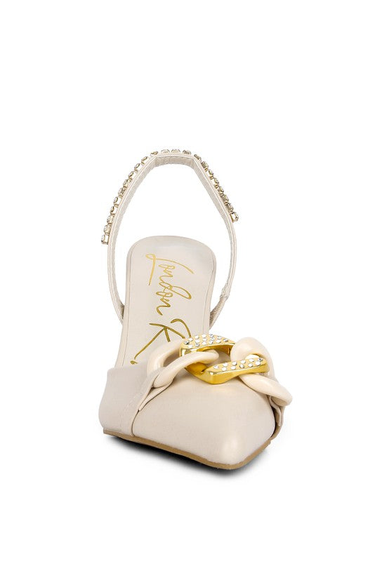 Pull Me Diamante Metal Chain Slingback Heel  HOUSE OF SHE