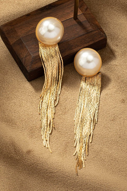 FRONT AND BACK PEARL WITH COBRA CHAIN TASSEL DROP HOUSE OF SHE