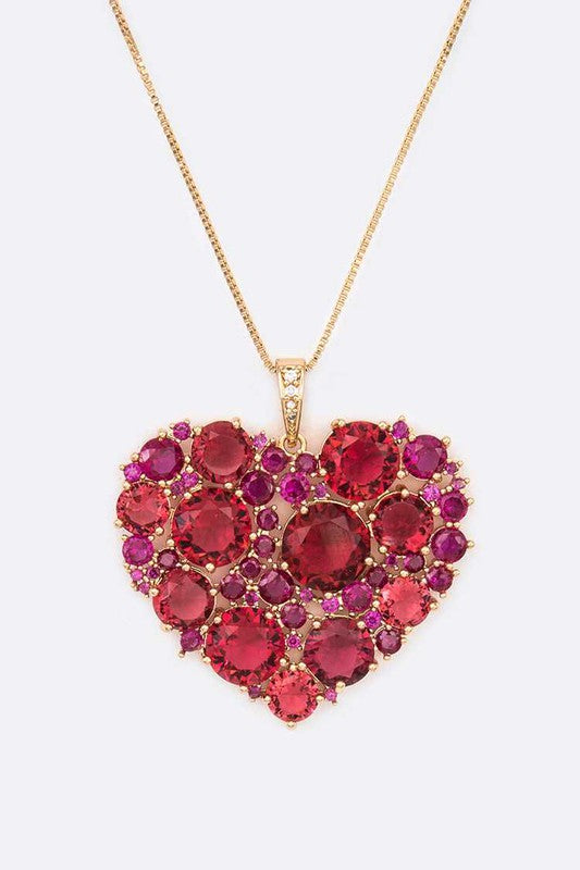 Cubic Zirconia Large Heart Pendant Necklace - HOUSE OF SHE