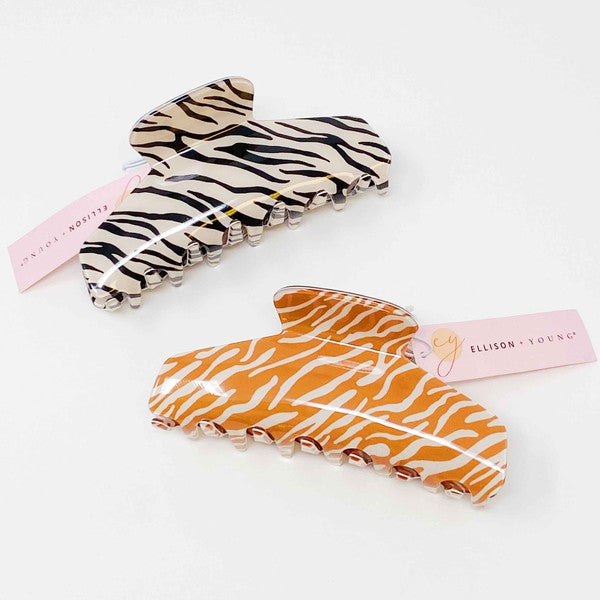 Muted Zebra Print Hair Clip Claw HOUSE OF SHE
