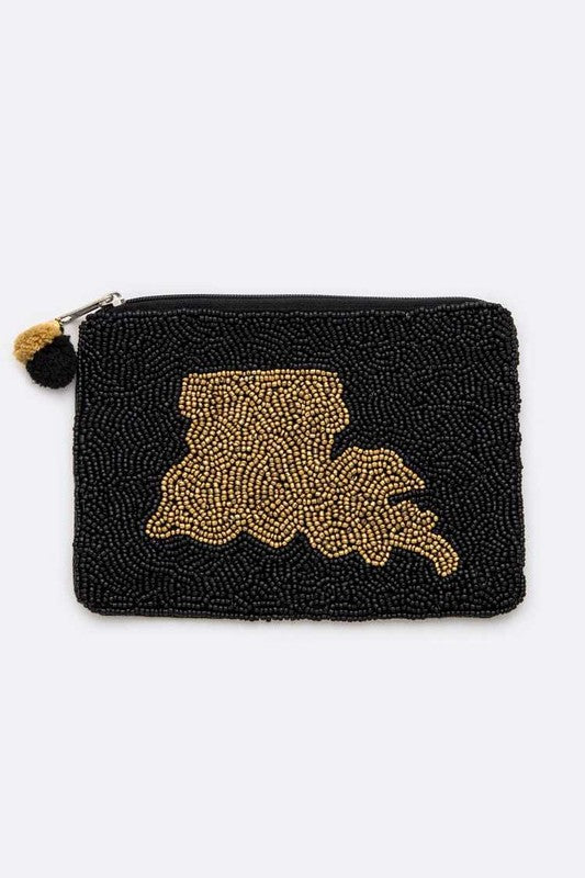 Louisiana State Map Beaded Zip Pouch HOUSE OF SHE