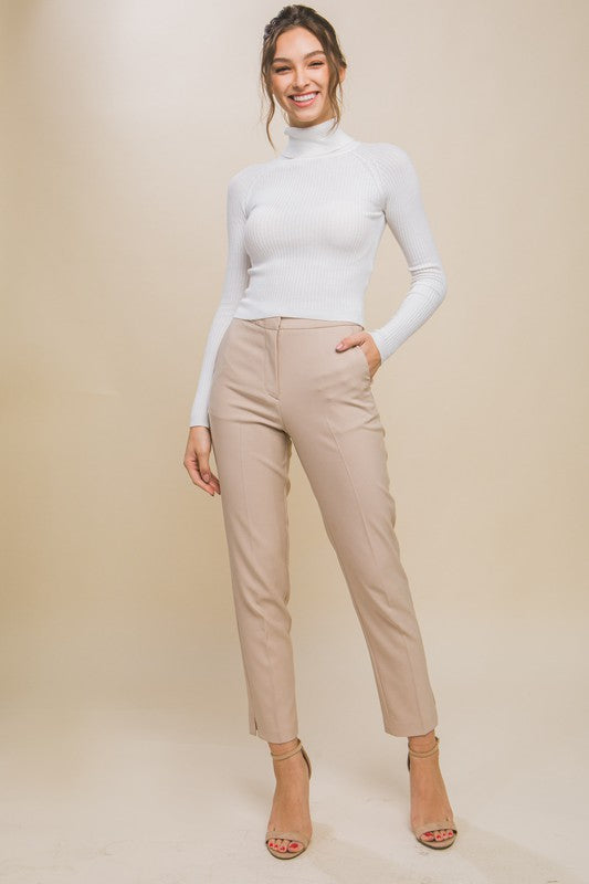Turtleneck Ribbed Knit Sweater Top HOUSE OF SHE