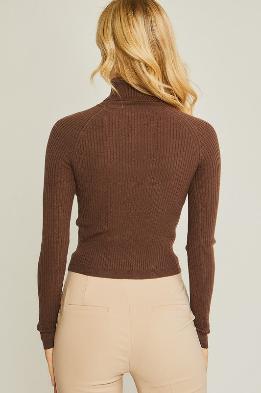 Turtleneck Ribbed Knit Sweater Top HOUSE OF SHE