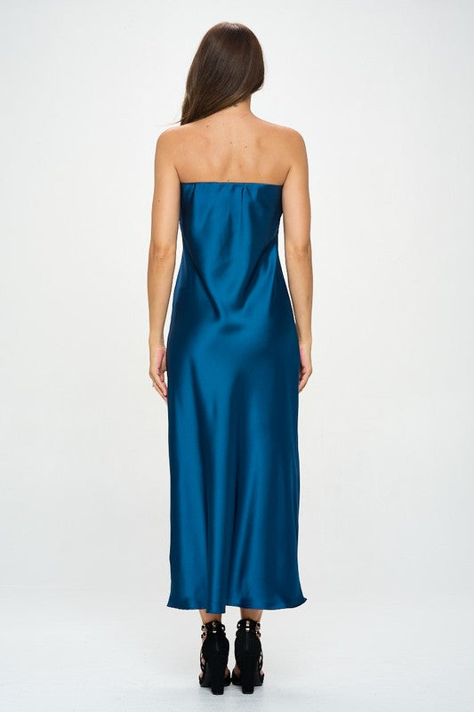 Sia Silky Satin Tube Draped Dress HOUSE OF SHE