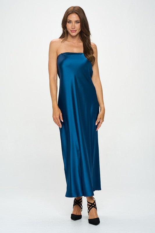 Sia Silky Satin Tube Draped Dress HOUSE OF SHE