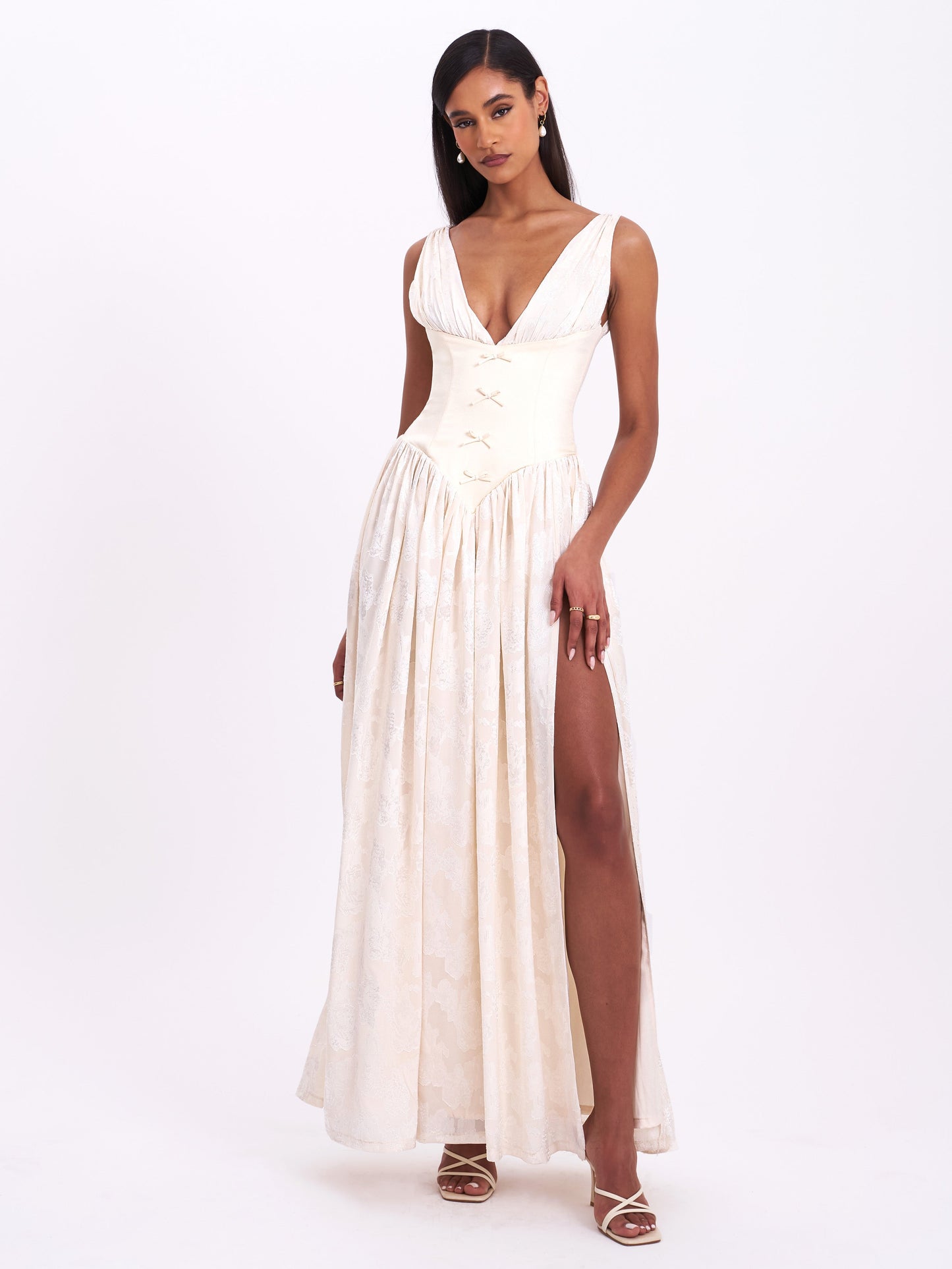 Reina High Slit Jacquard Maxi Dress