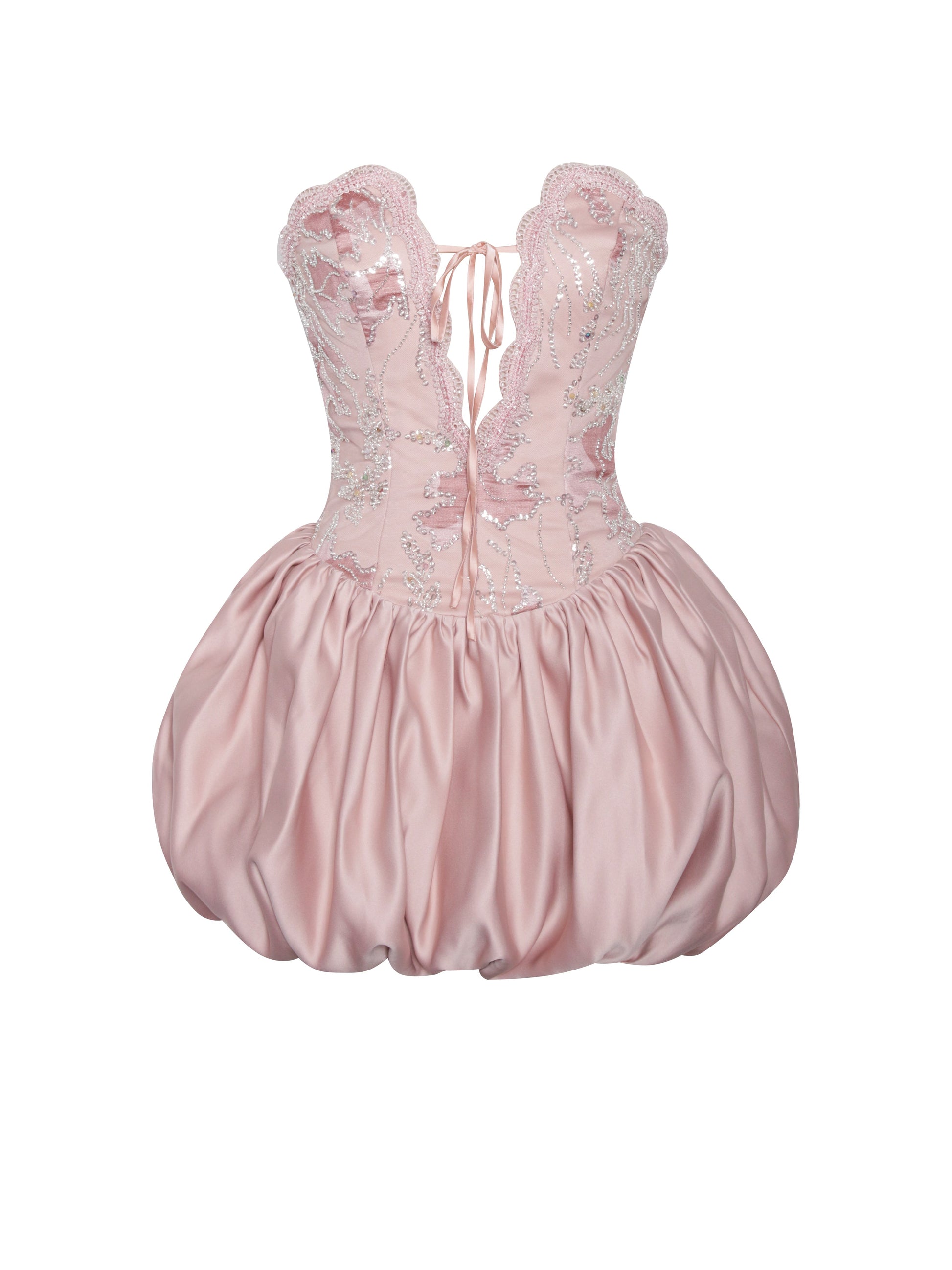 Palesa Pink Ballet Style Embroidered Bubble Hem Mini Dress - HOUSE OF SHE
