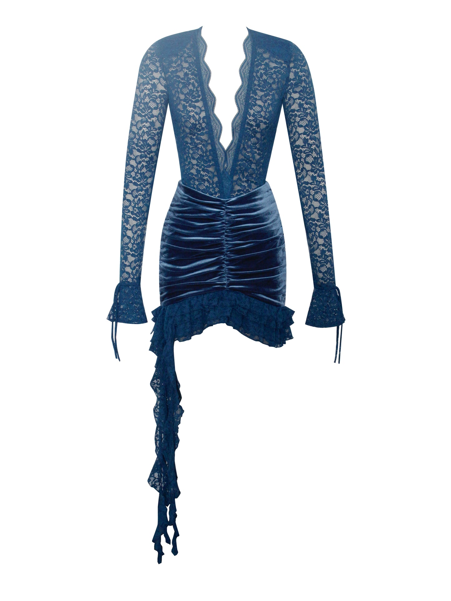 Nadi Teal Lace Velvet Mini Dress HOUSE OF SHE