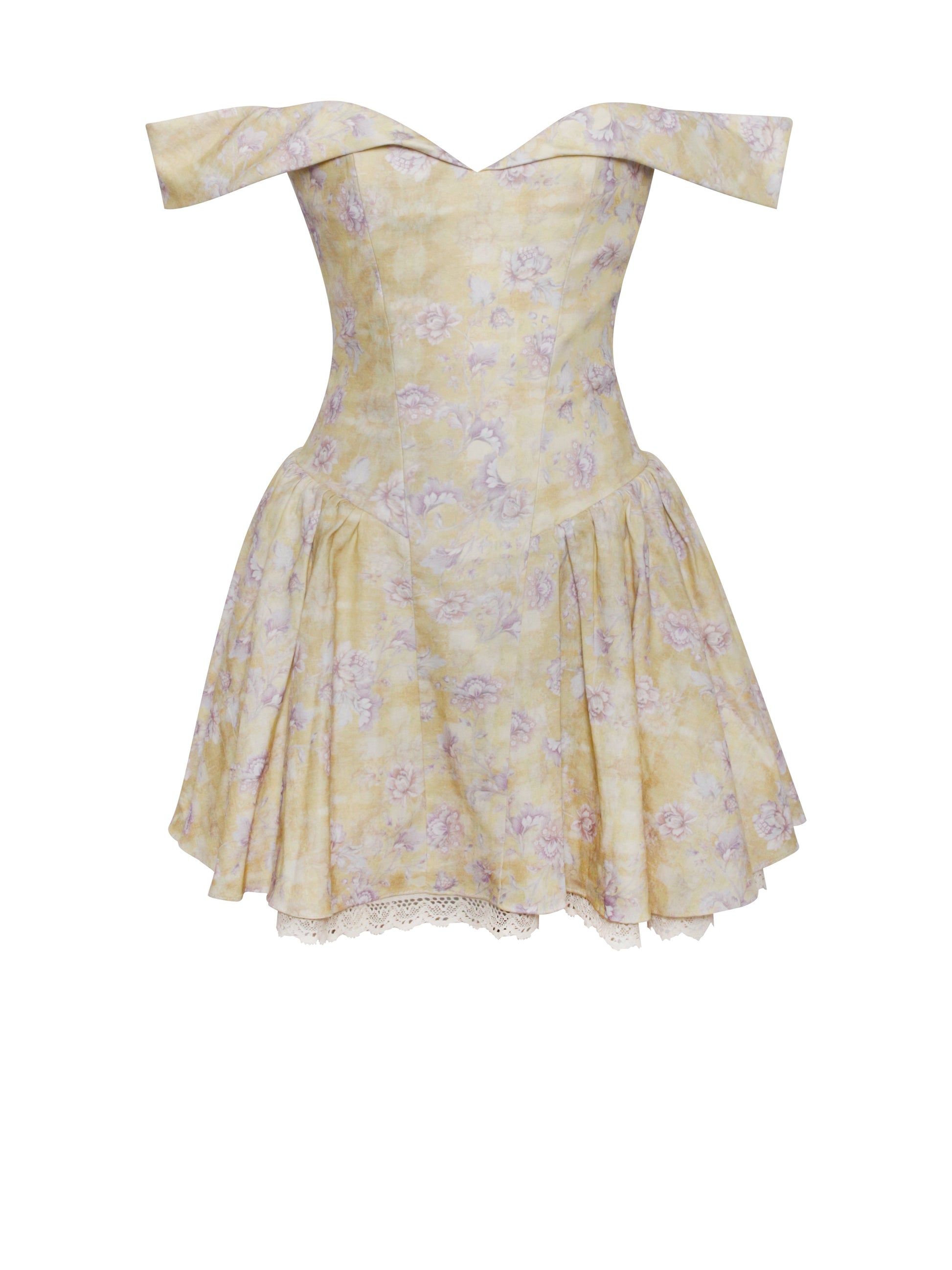 Oana Floral Print Linen Off Shoulder Mini Dress - HOUSE OF SHE