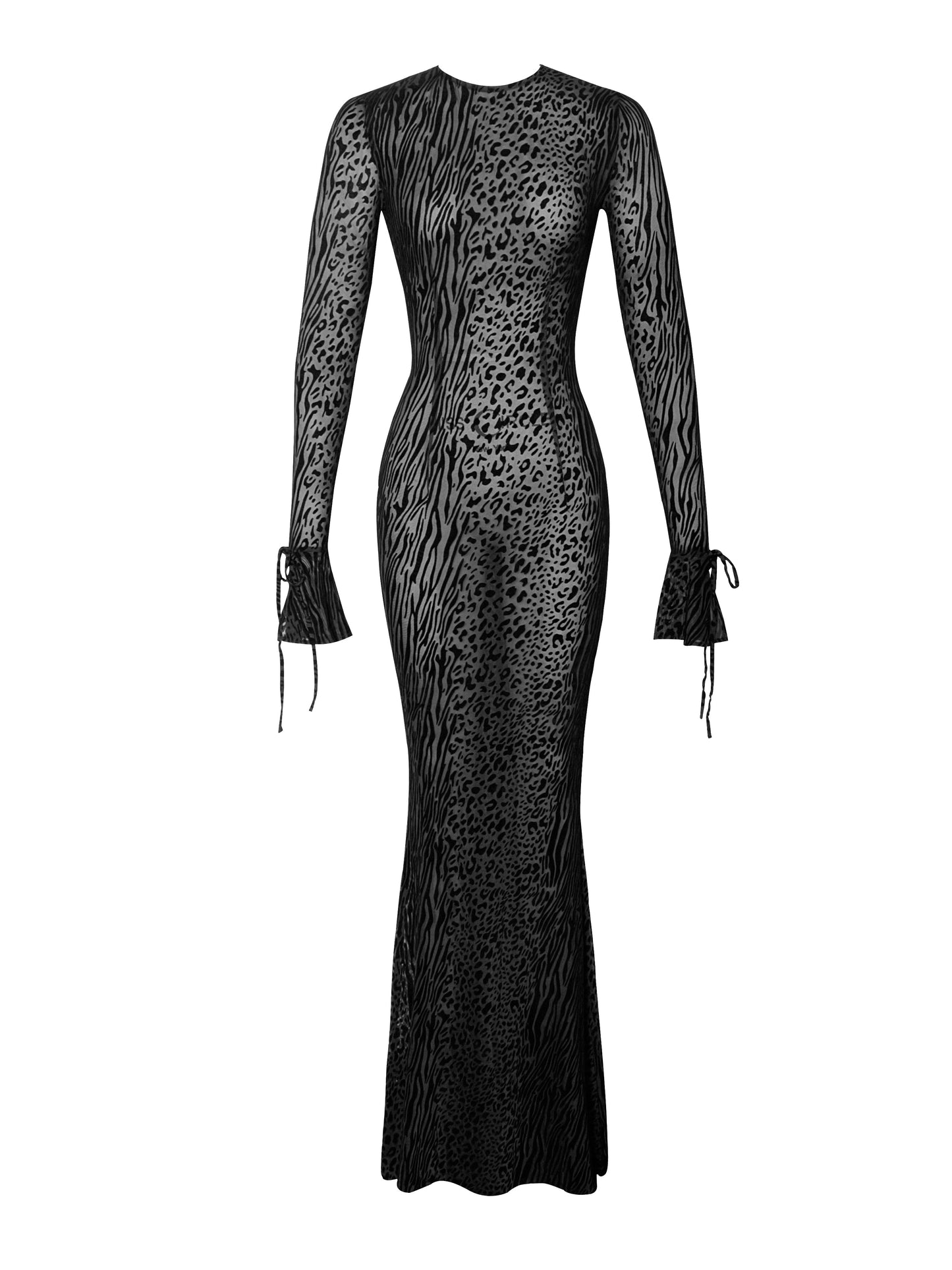 Lynn Black Animal Velvet Mesh Maxi Dress HOUSE OF SHE
