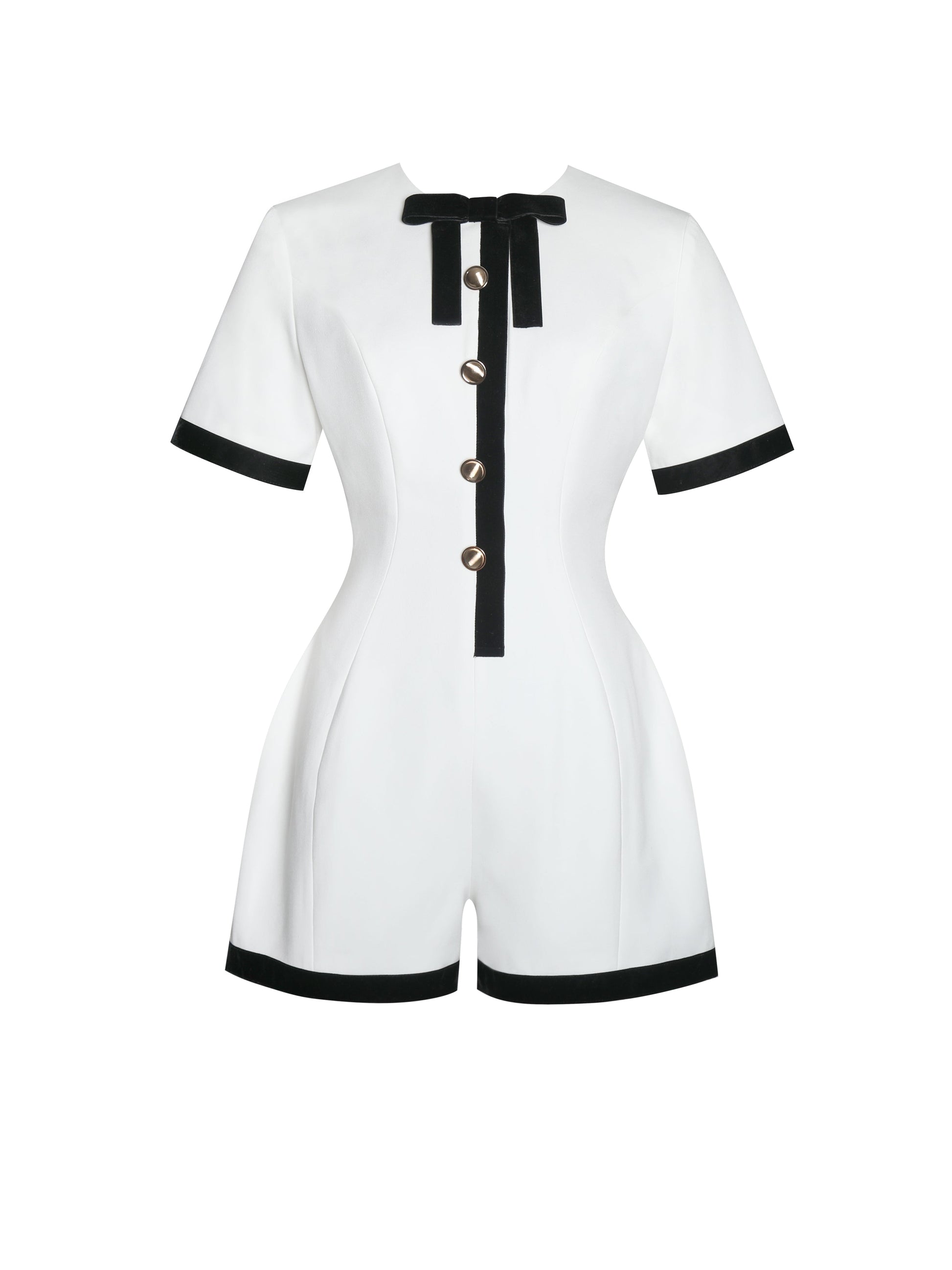 Idina Business Casual White Romper with Black Trim - HOUSE OF SHE