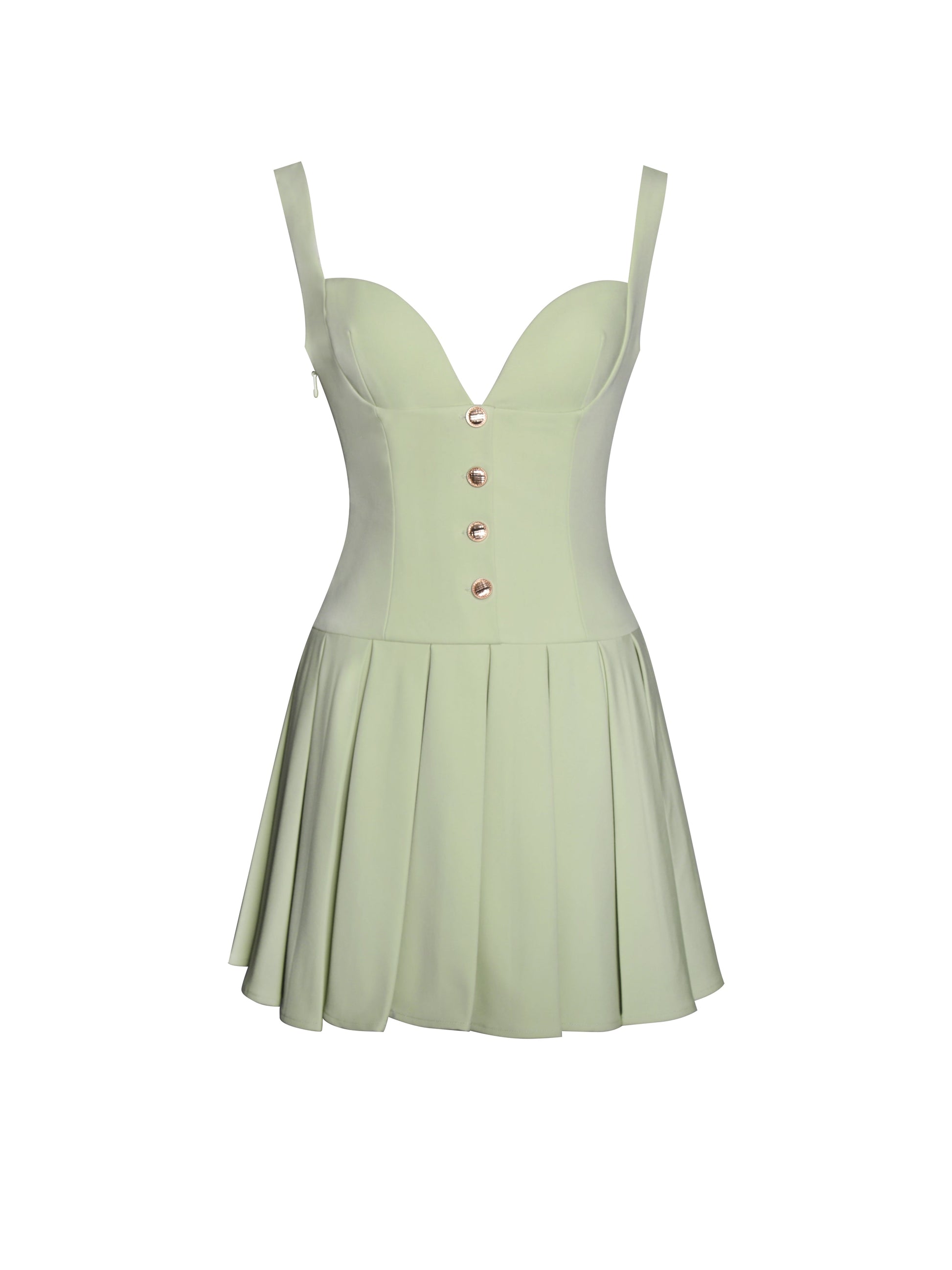Tala Pistachio Green Sleeveless Pleated Preppy Mini Dress - HOUSE OF SHE