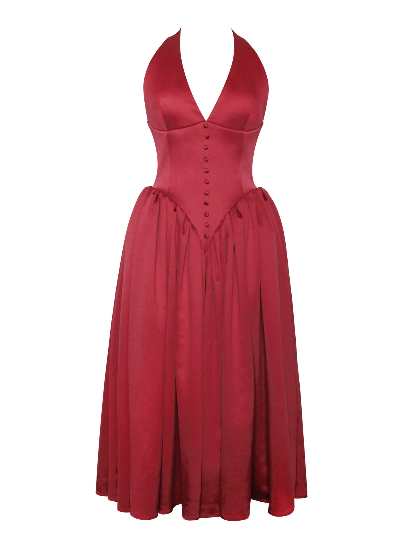Cara Red Plunging Halter Backless Maxi Dress - HOUSE OF SHE