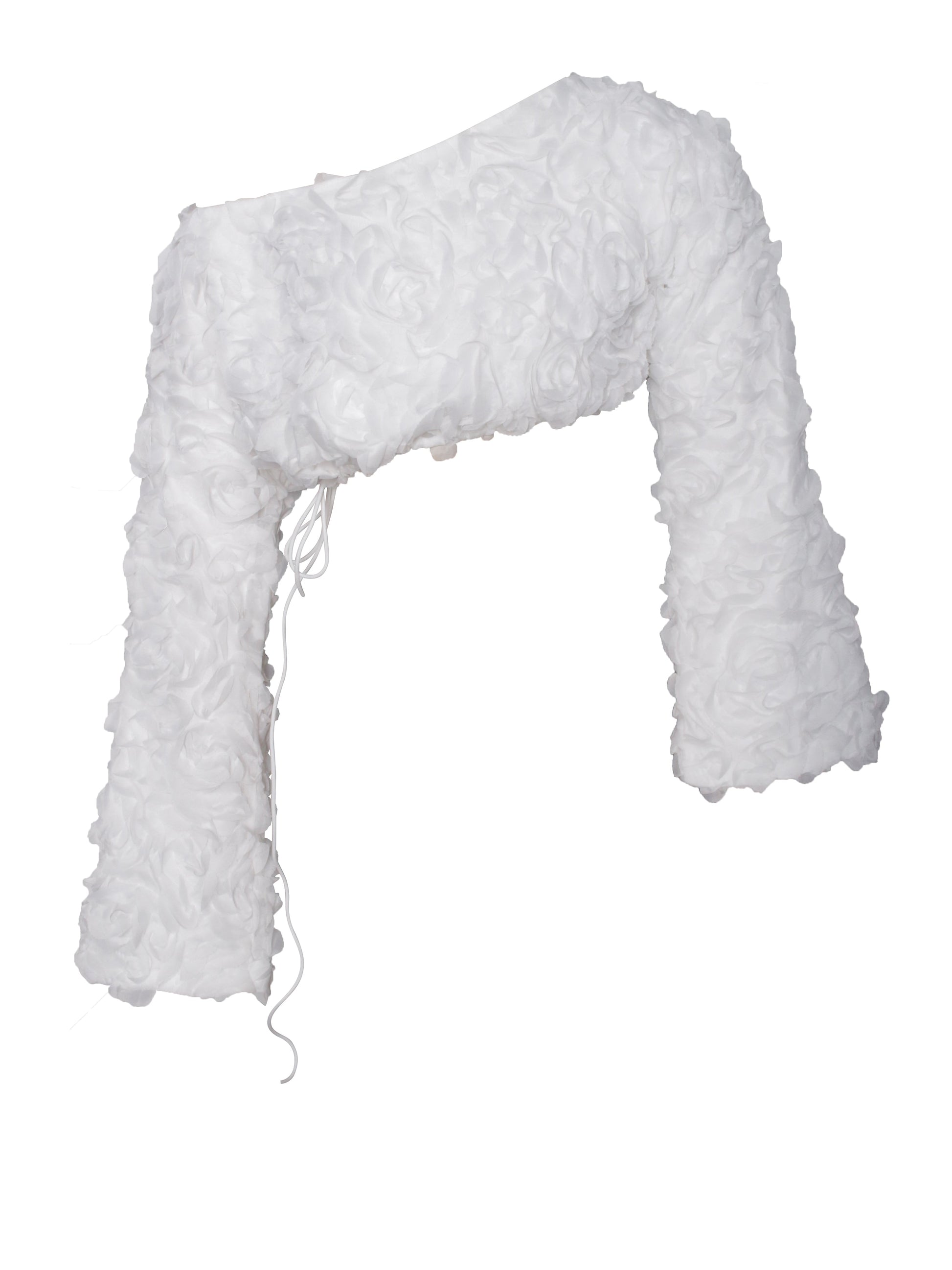 Qiana White Floral Appliqué Long Sleeve Off Shoulder Crop Top - HOUSE OF SHE