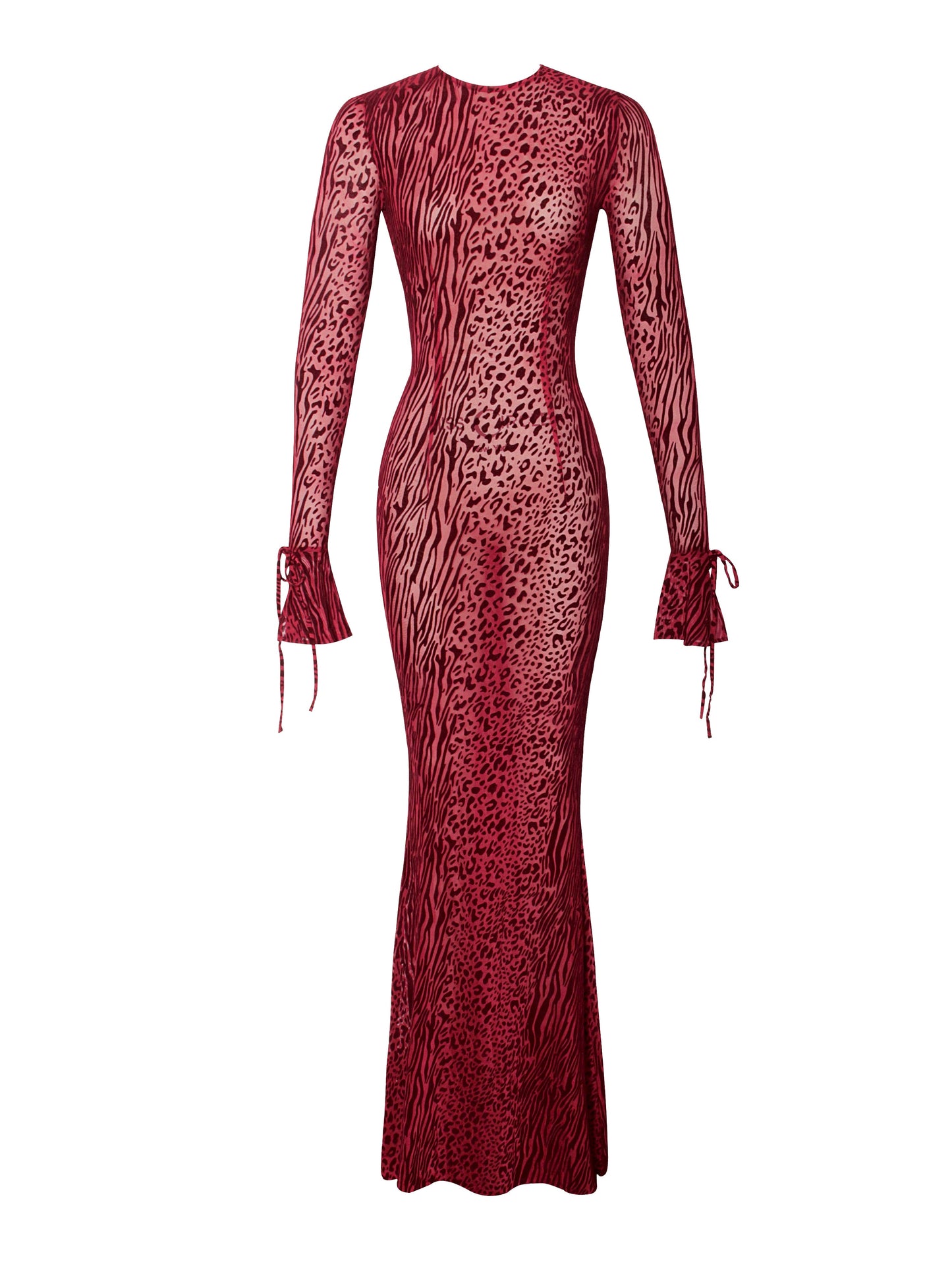 Dolma Red Velvet Detail Mesh Maxi Dress - HOUSE OF SHE