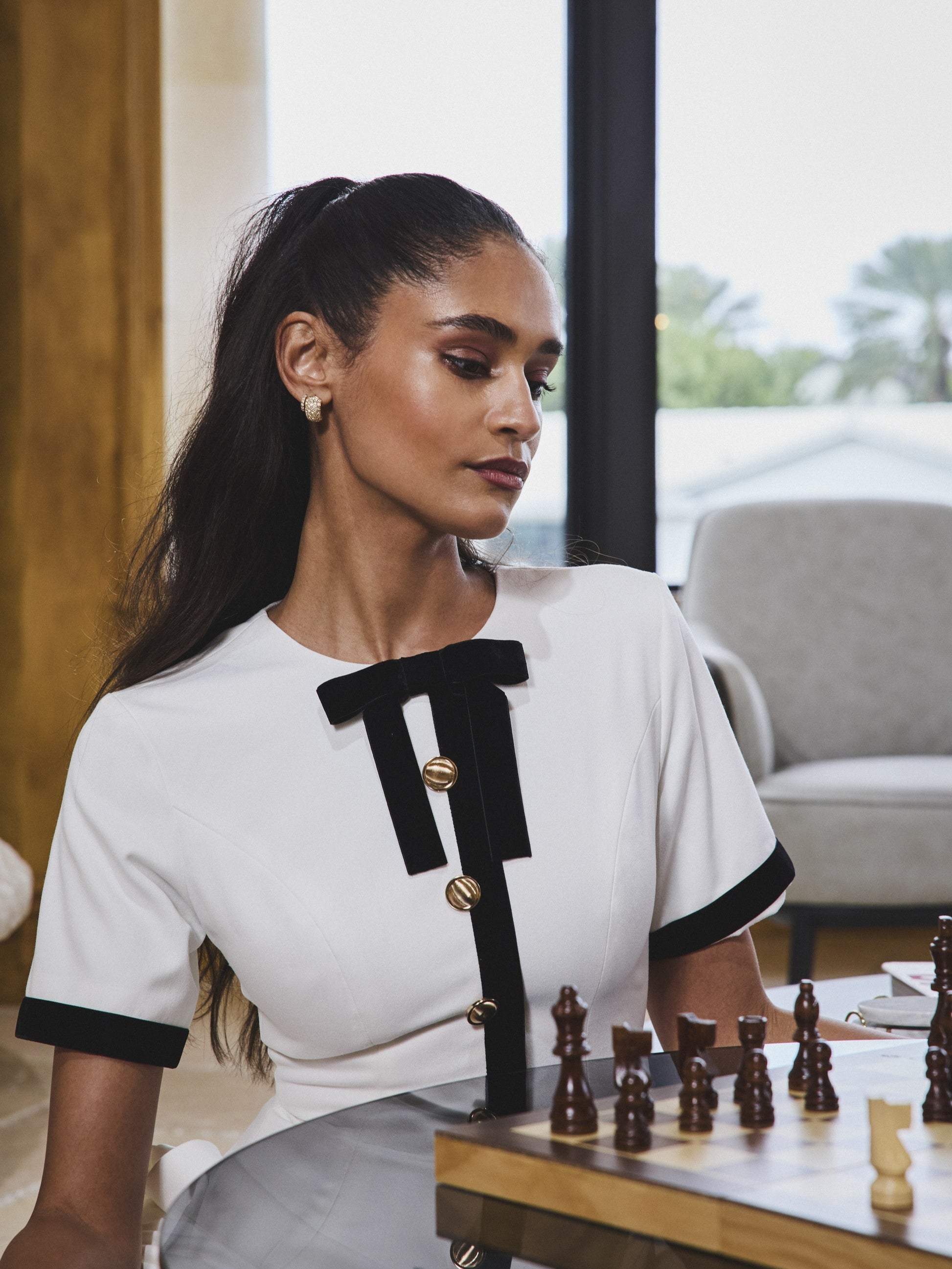 Idina Business Casual White Romper with Black Trim - HOUSE OF SHE