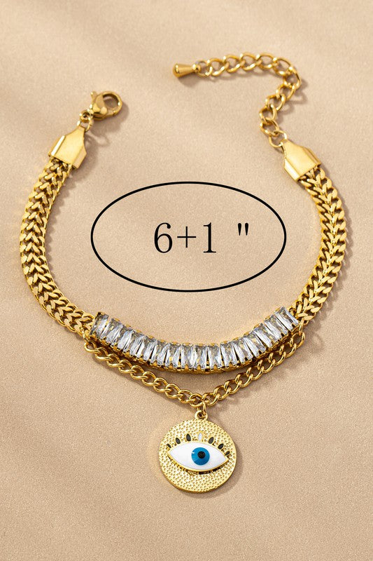 waterproof CZ stainless steel evil eye bracelet HOUSE OF SHE