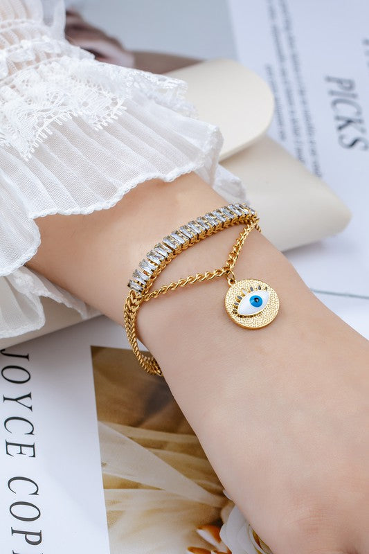 waterproof CZ stainless steel evil eye bracelet HOUSE OF SHE
