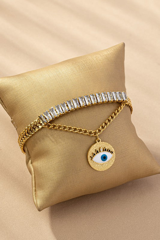 waterproof CZ stainless steel evil eye bracelet HOUSE OF SHE