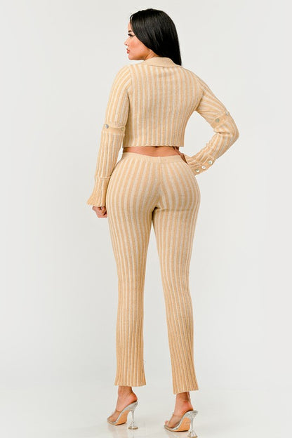 Golden Hour Knit Cardigan & High-Waisted Pants Outfit Set