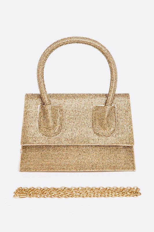 Rhinestone Convertible Top Handle Clutch Bag - HOUSE OF SHE